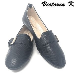 Women's Slip On Loafer Buckle Flats, B-2848, Black